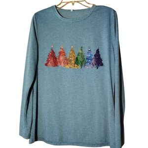 Women's Long Sleeve Tee with Colorful Tree Design